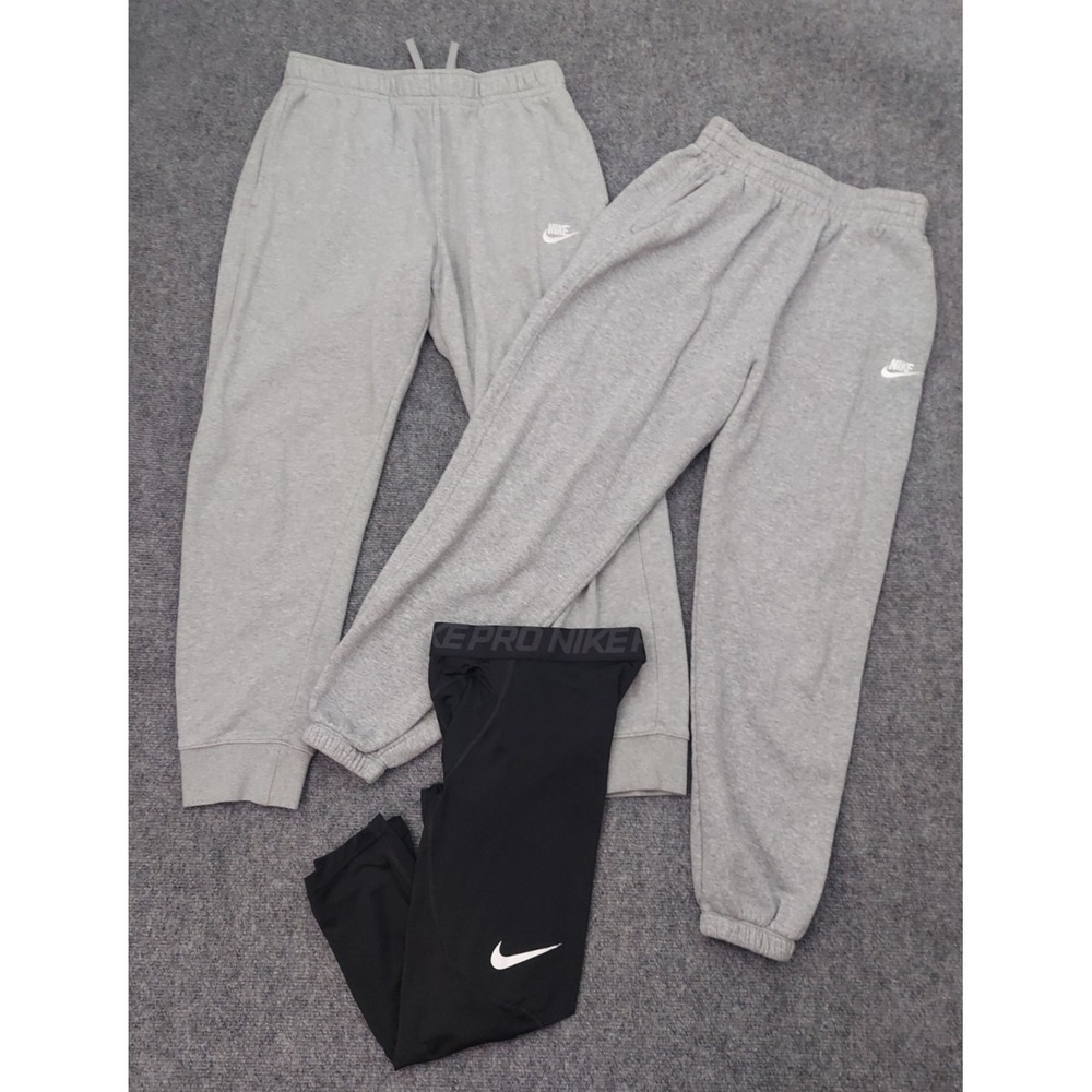 Lot 3 NIKE Joggers Sweat Pants Mens Large PRO Compression Fleece Club Gray Gym